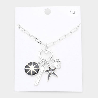 LOVE Evil Eye Accented Star Metal Heart Pendant Necklace