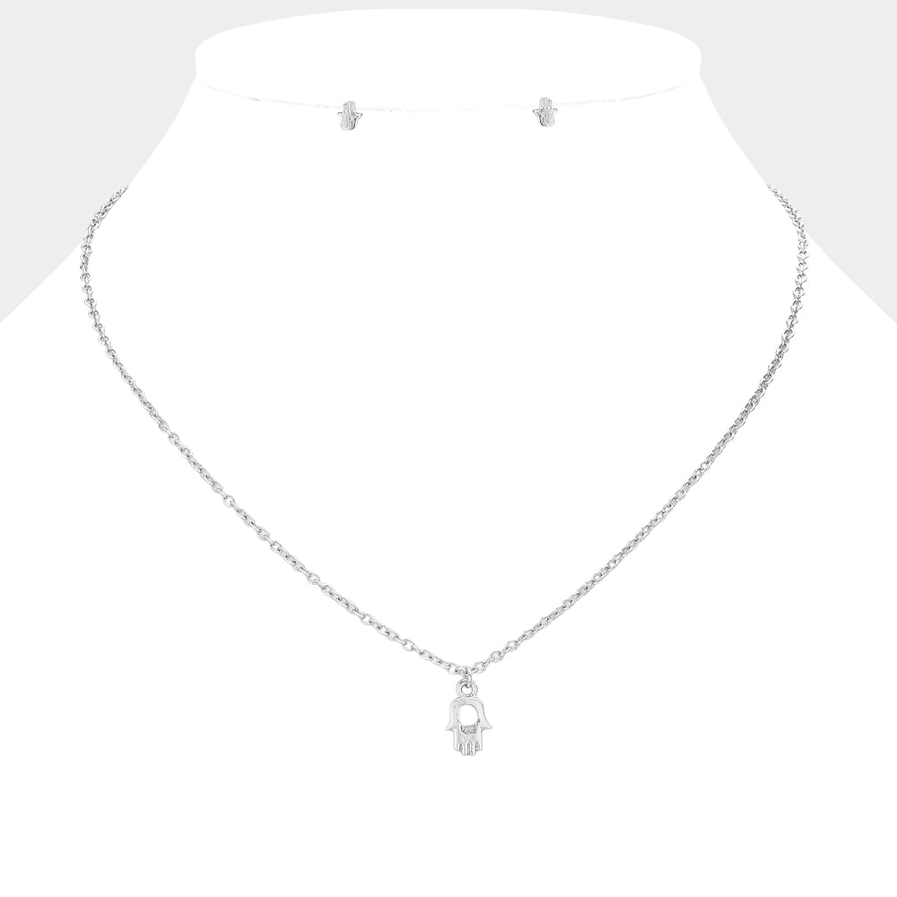Madeline Love Rhodium Hamsa hand pendant necklace - Necklaces