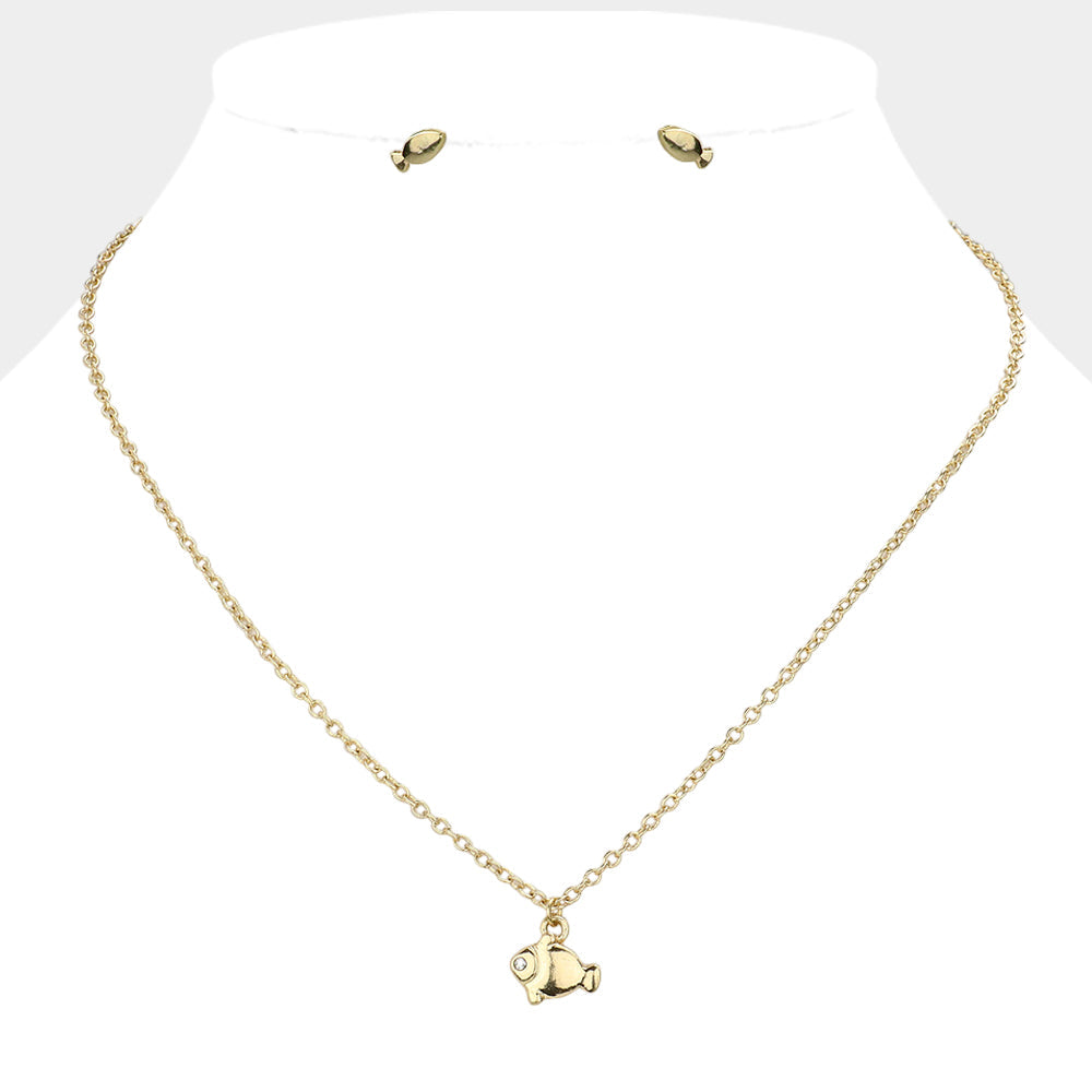 Madeline Love Gold Rhinestone Embellished Fish Pendant Necklace - Necklaces
