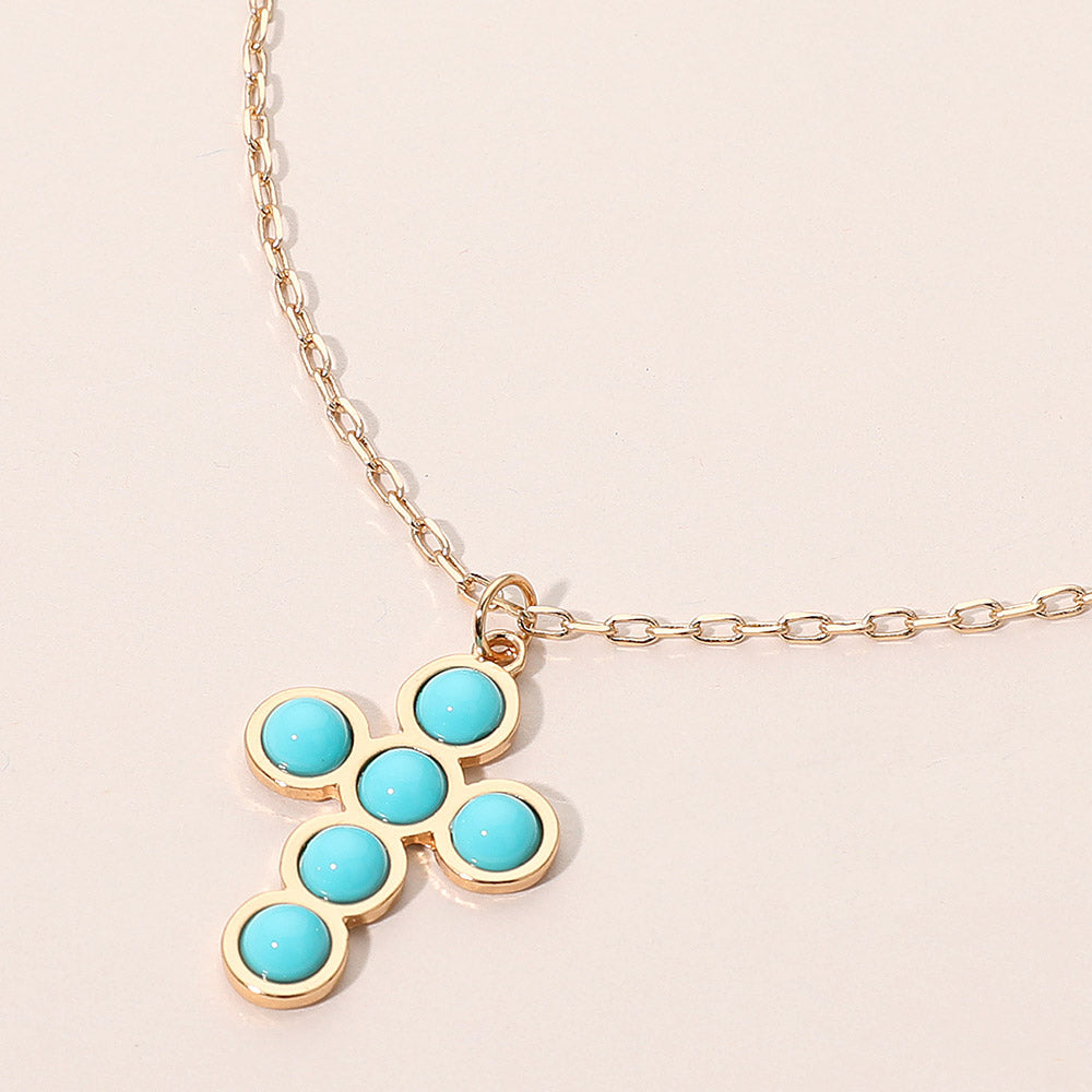 Madeline Love Turquoise Round Stone Accent Cross Pendant Necklace - Jewelry
