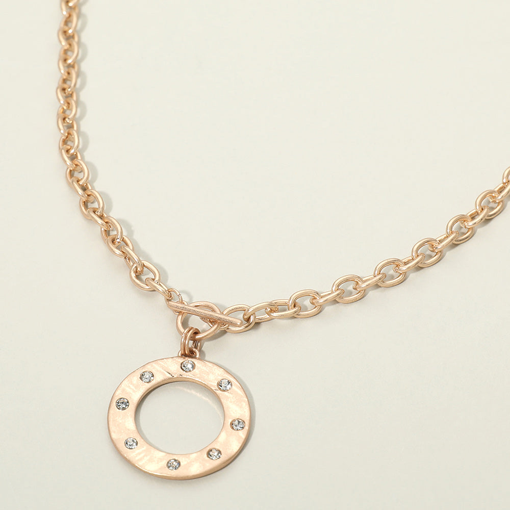 Madeline Love Worn Gold Stone Accent Circle Pendant Necklace - Jewelry