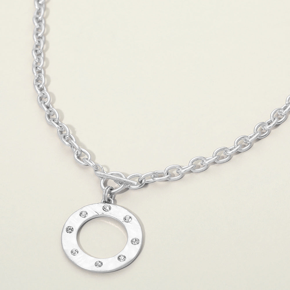 Madeline Love Worn Silver Stone Accent Circle Pendant Necklace - Jewelry