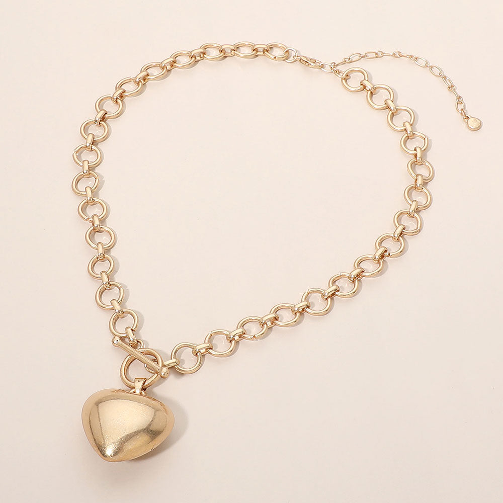 Madeline Love Worn Gold Worn Metal Chunky Toggle Heart Pendant Necklace