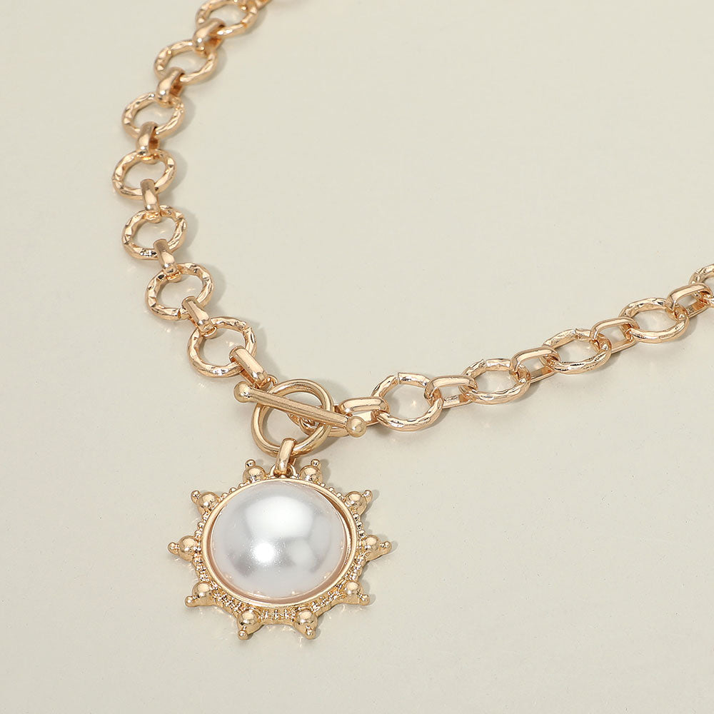 Madeline Love Cream Pearl Center Sunburst Toggle Pendant Necklace