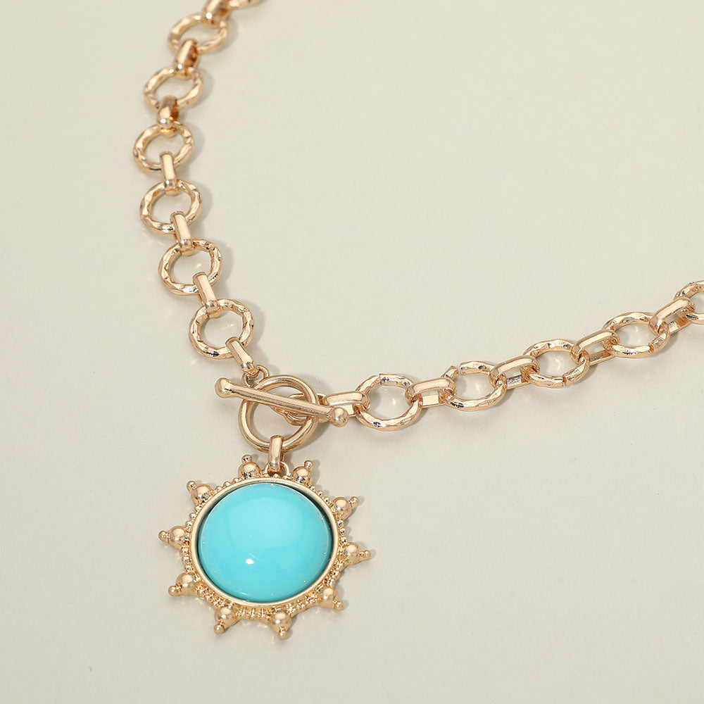 Madeline Love Turquoise Stone Center Sunburst Toggle Pendant Necklace