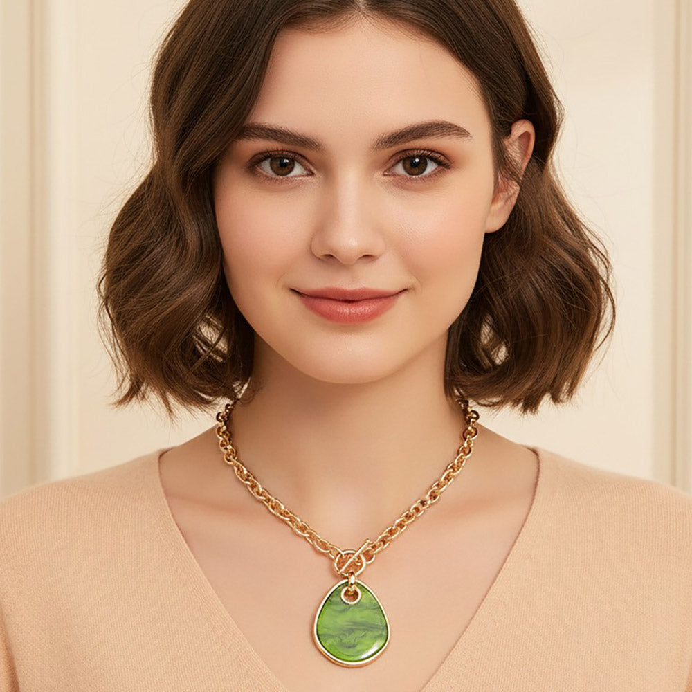 Madeline Love Green Geometric Resin Drop Pendant Necklace