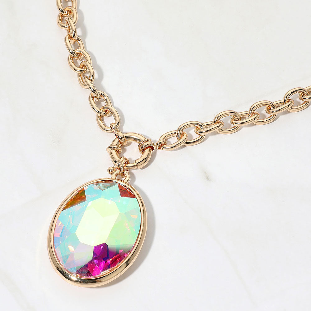 Madeline Love AB Bold Faceted Oval Pendant Chunky Necklace