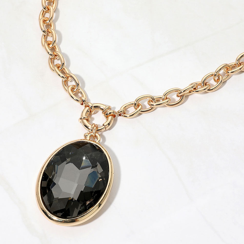 Madeline Love Black Diamond Bold Faceted Oval Pendant Chunky Necklace