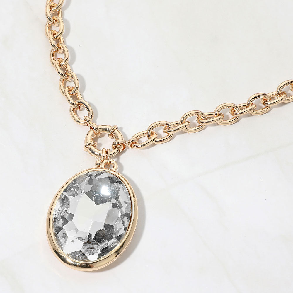 Madeline Love Clear Bold Faceted Oval Pendant Chunky Necklace