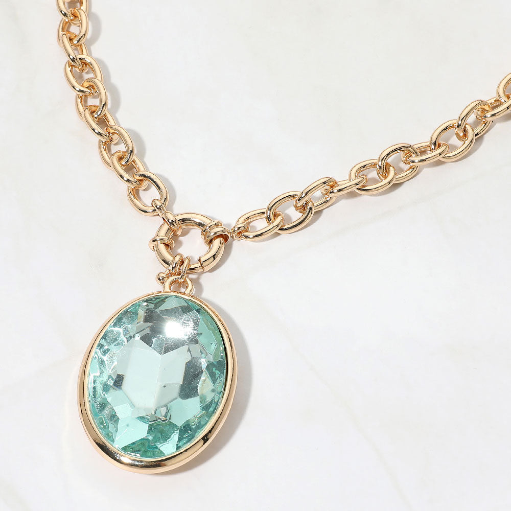 Madeline Love Mint Bold Faceted Oval Pendant Chunky Necklace