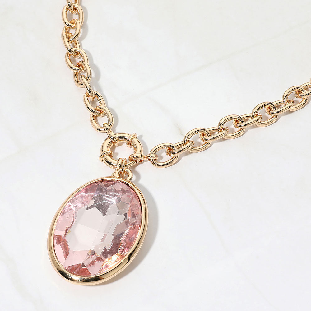 Madeline Love Pink Bold Faceted Oval Pendant Chunky Necklace