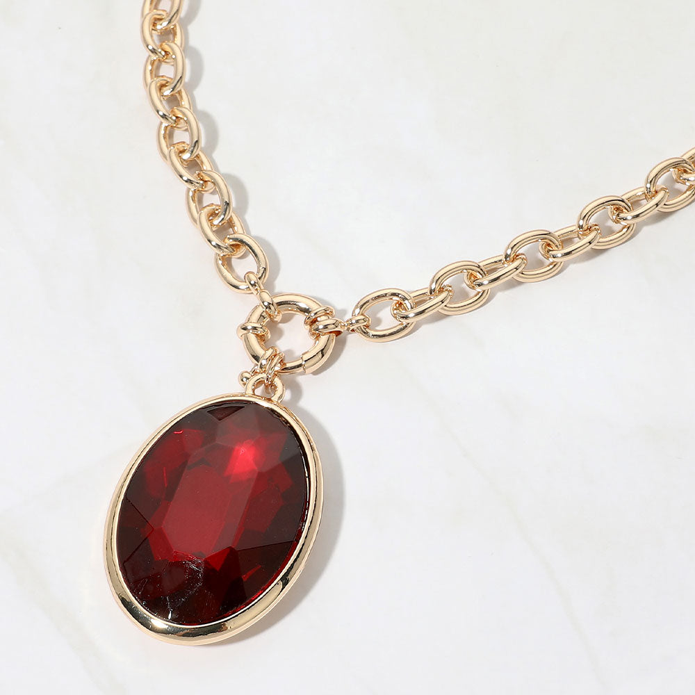 Madeline Love Red Bold Faceted Oval Pendant Chunky Necklace