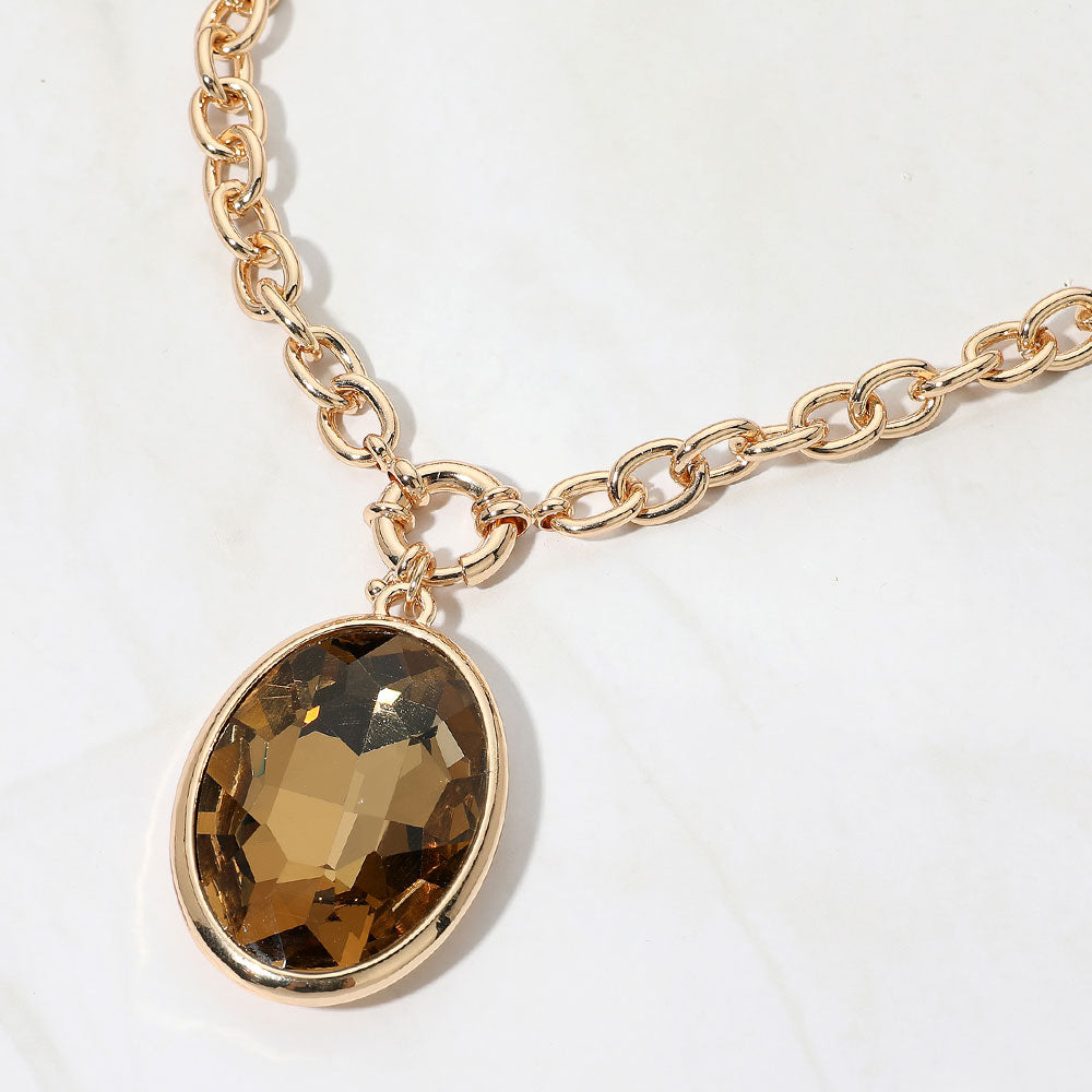 Madeline Love Taupe Bold Faceted Oval Pendant Chunky Necklace