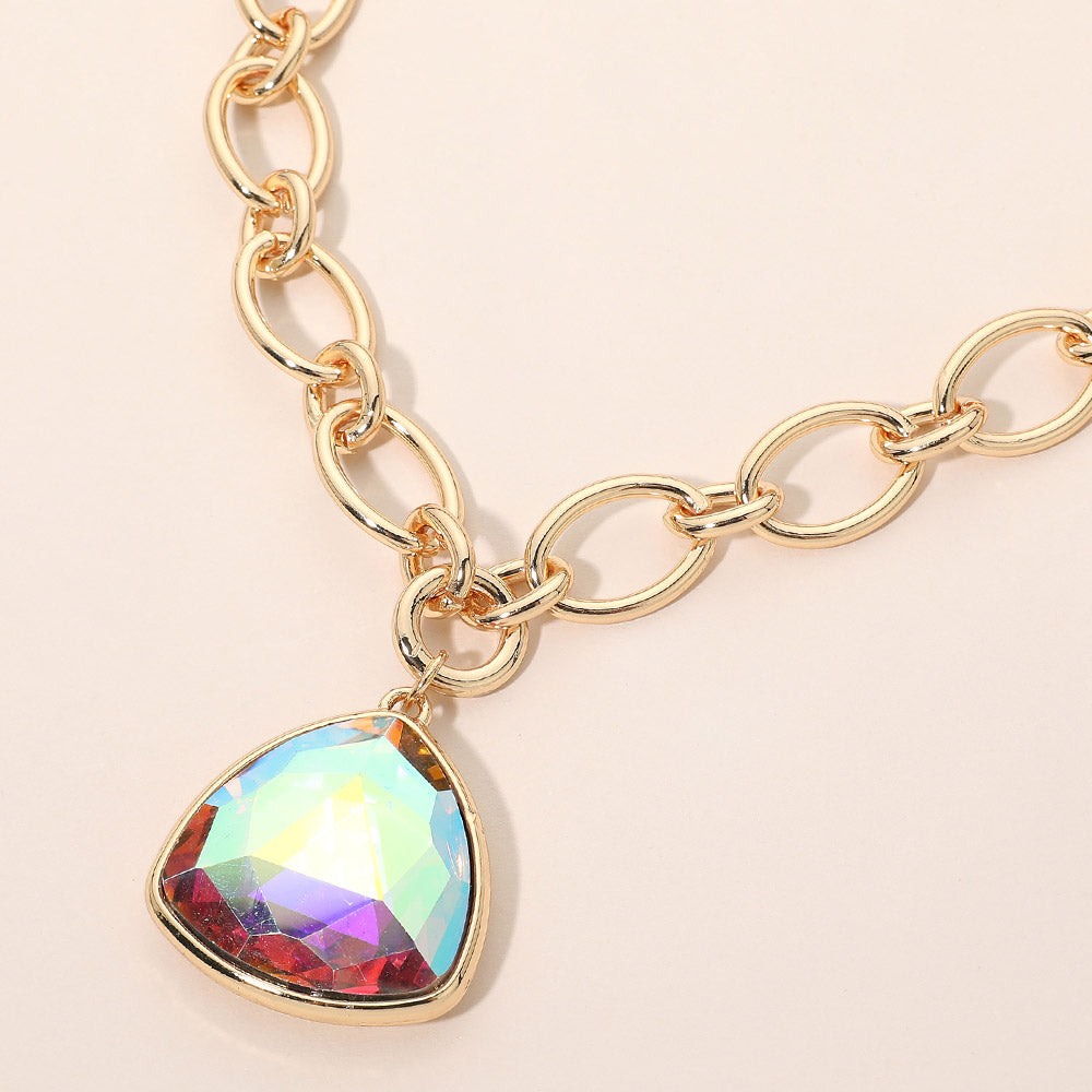 Madeline Love AB Chunky Faceted Gem Pendant Oval Link Chain Necklace