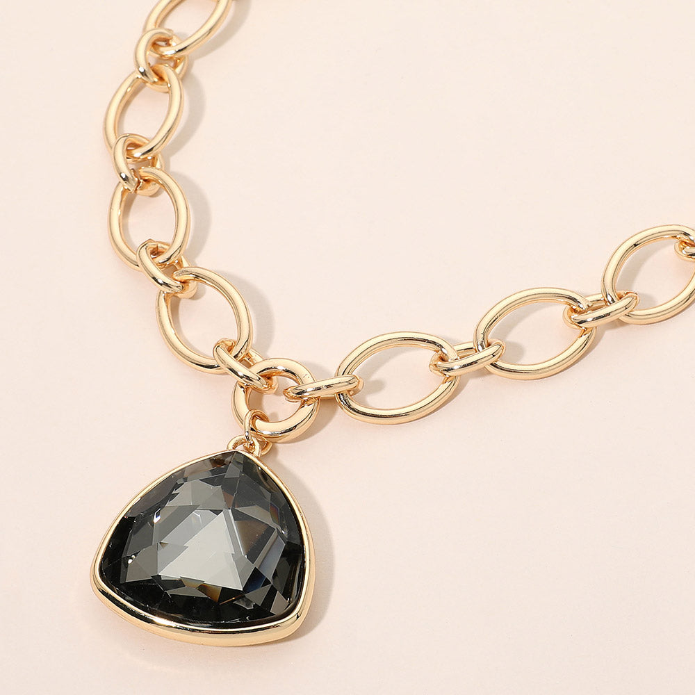 Madeline Love Black Diamond Chunky Faceted Gem Pendant Oval Link Chain Necklace