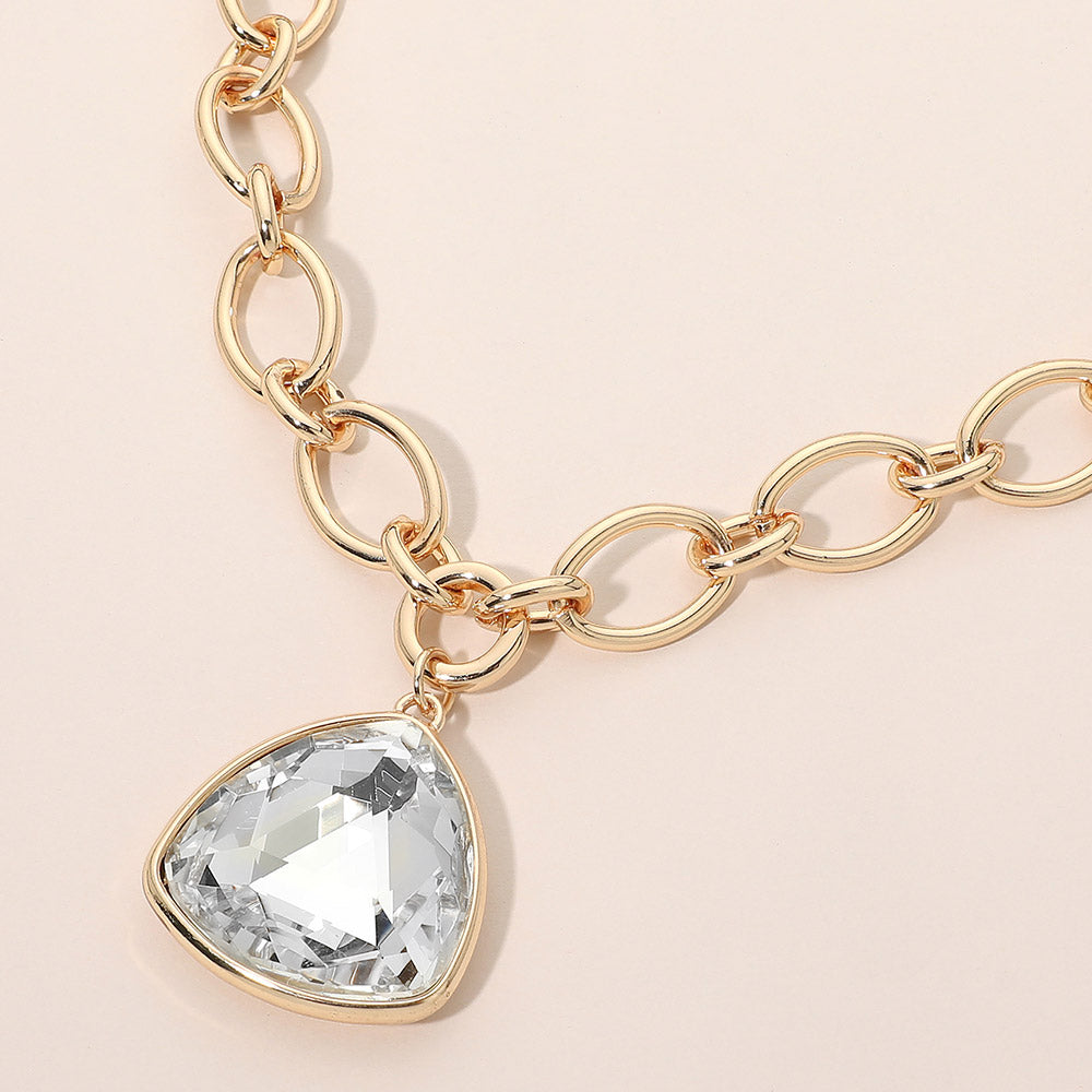 Madeline Love Clear Chunky Faceted Gem Pendant Oval Link Chain Necklace