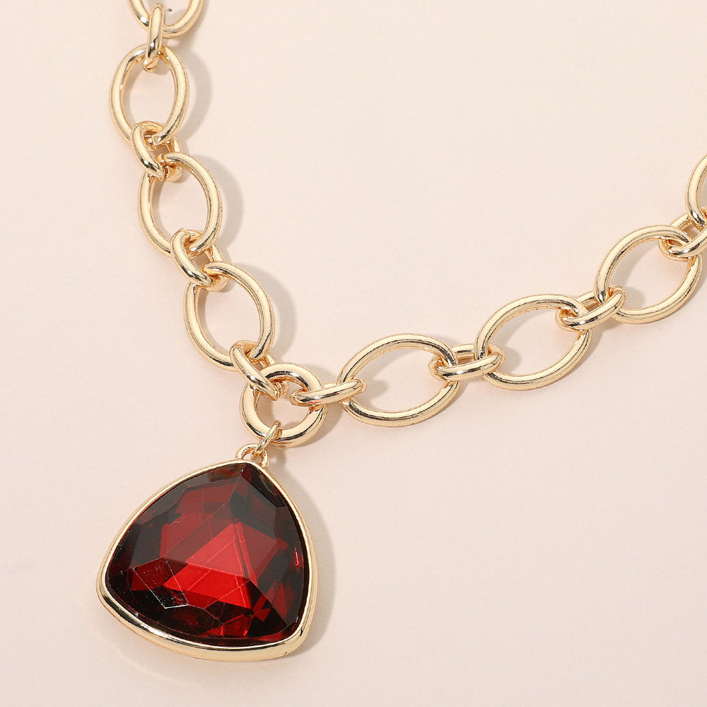 Madeline Love Red Chunky Faceted Gem Pendant Oval Link Chain Necklace