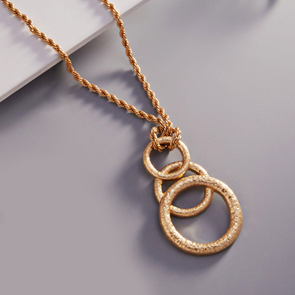 Madeline Love Worn Gold Triple Open Metal Circle Link Pendant Necklace - Necklaces