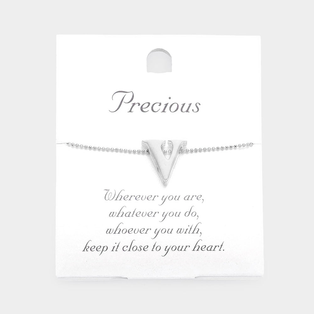 Madeline Love Matte Silver -V- Metal Initial Monogram Pendant Necklace - Necklaces