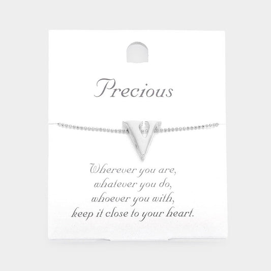 Madeline Love Matte Silver -V- Metal Initial Monogram Pendant Necklace - Necklaces