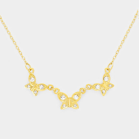 Madeline Love Clear, Gold Rhinestone Triple Butterfly Pendant Necklace - Jewelry