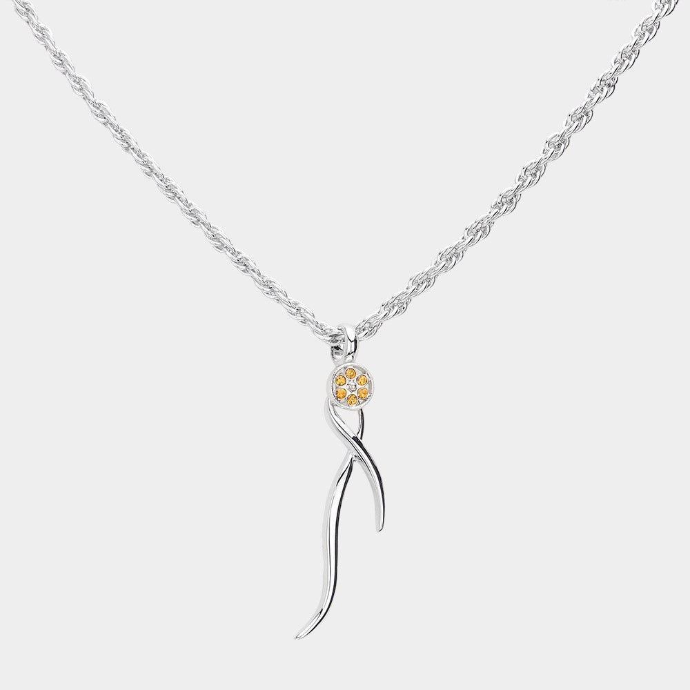 Madeline Love Rhodium Stone Paved Flower Disc Pointed Metal Pendant Necklace - Jewelry