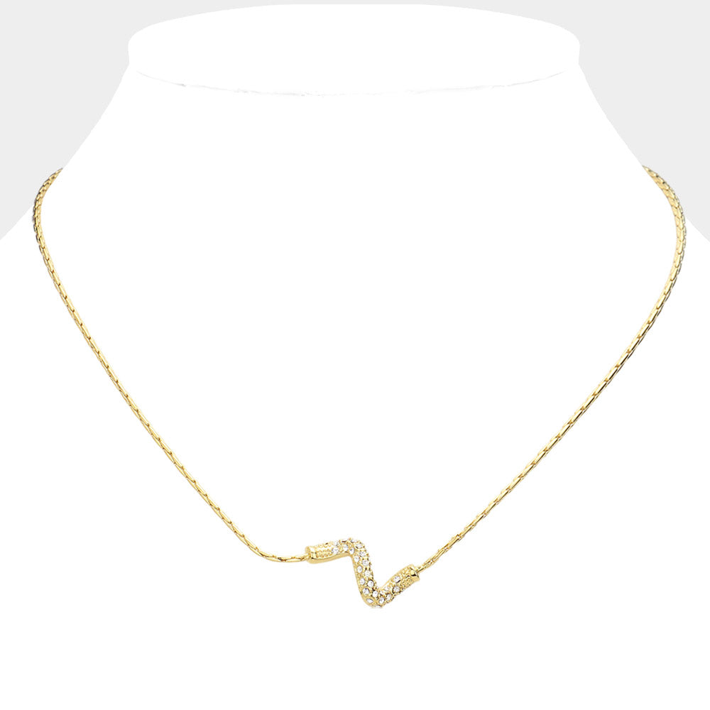 Madeline Love Gold Rhinestone Wavy Metal Pendant Necklace - Jewelry