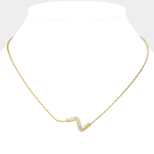 Madeline Love Gold Rhinestone Wavy Metal Pendant Necklace - Jewelry