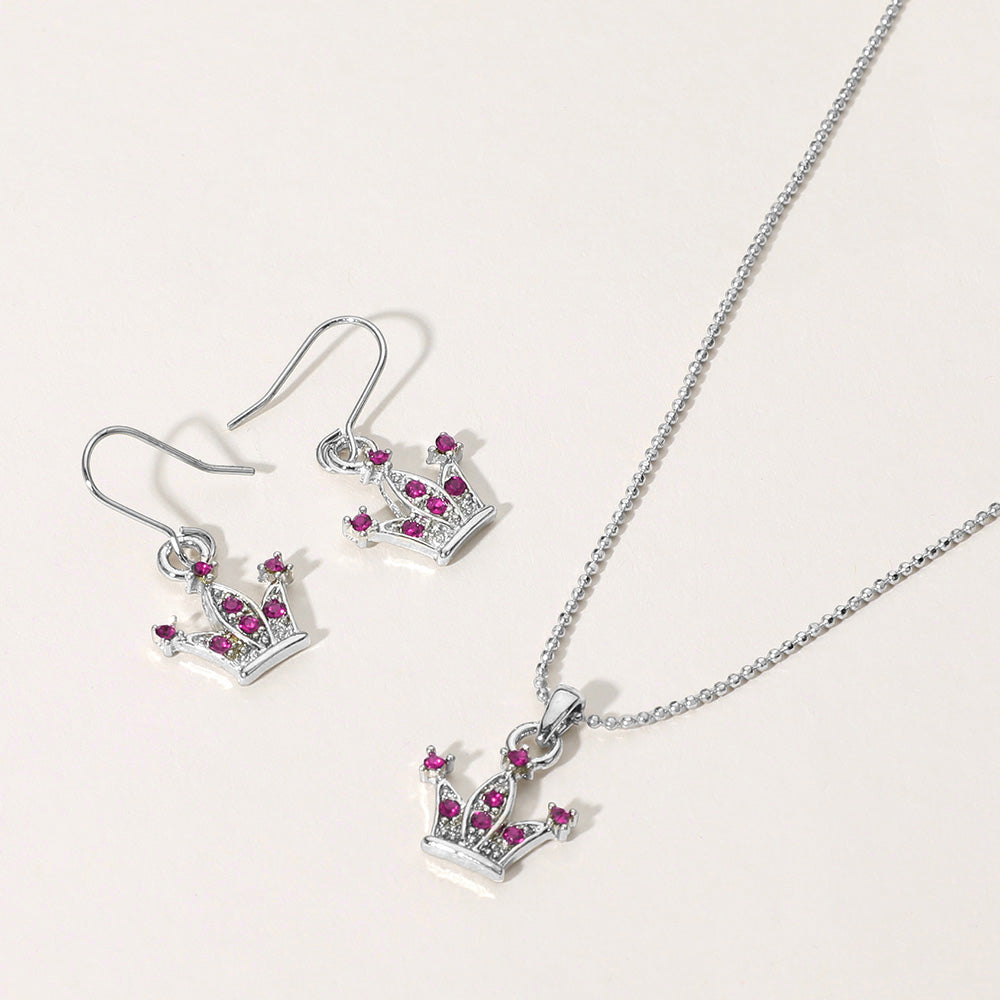 Madeline Love Purple , Rhodium Rhinestone Embellished Crown Pendant Necklace - Necklaces