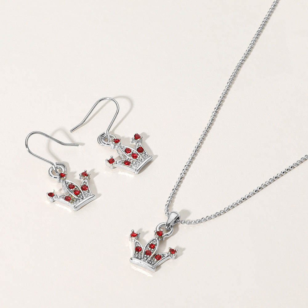 Madeline Love Red, Rhodium Rhinestone Embellished Crown Pendant Necklace - Necklaces
