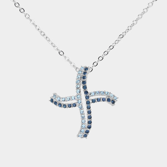 Madeline Love Blue, Rhodium Stone Paved Abstract Wheel Pendant Necklace - Jewelry