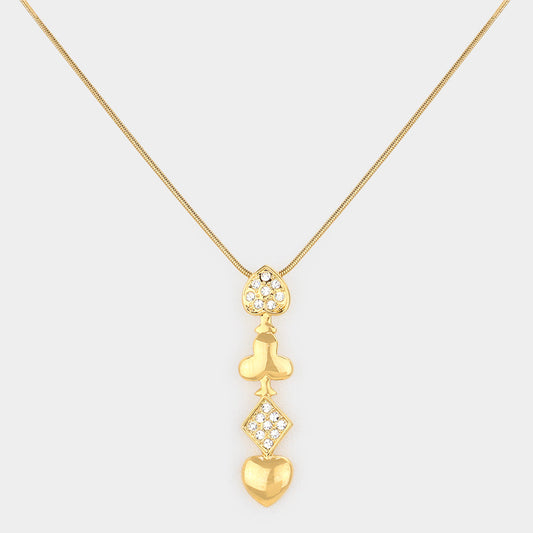 Madeline Love Gold Rhinestone Card Suits Pendant Necklace - Necklaces