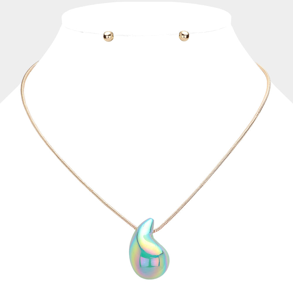 Madeline Love AB, Green Metallic Teardrop Pendant Necklace - Jewelry