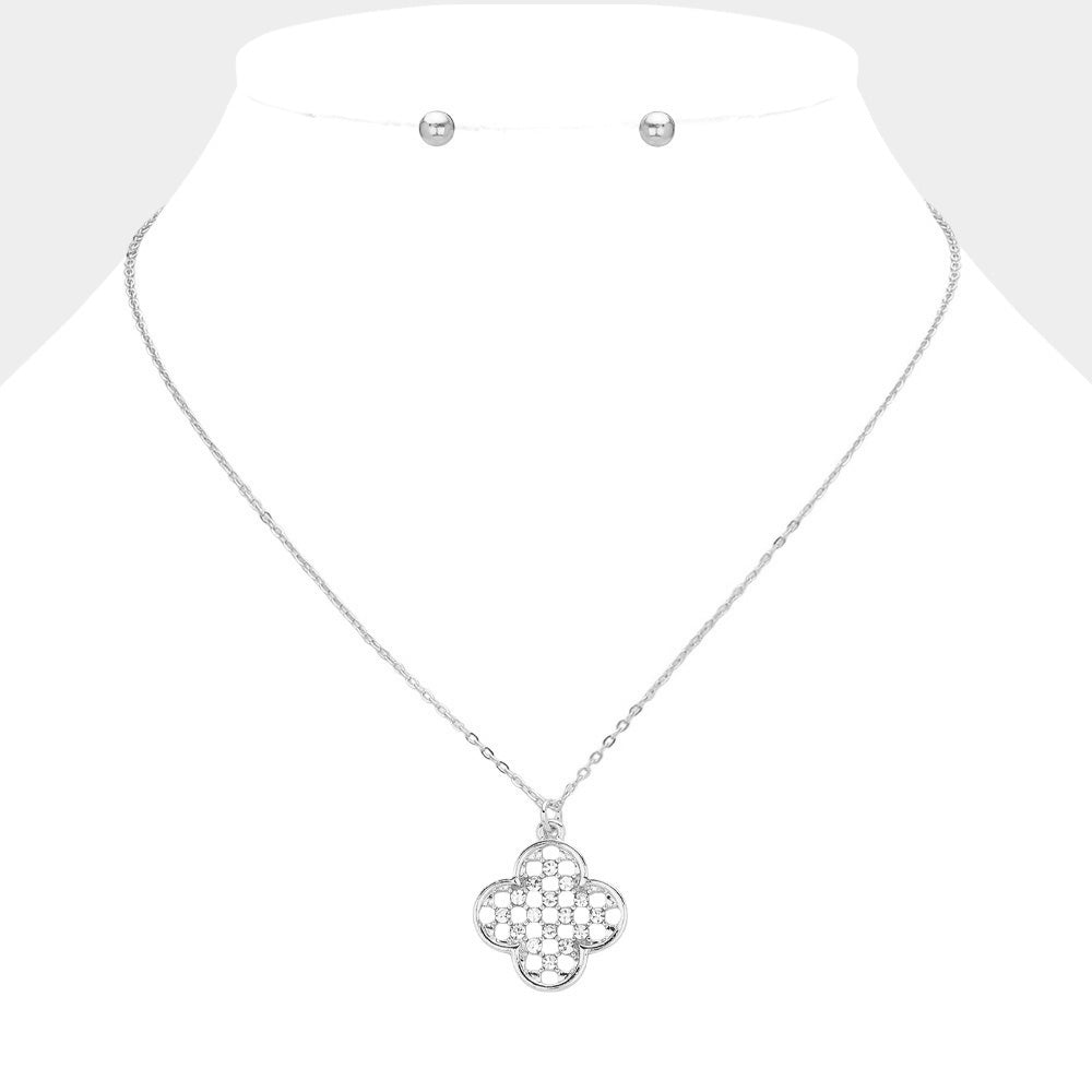 Madeline Love Rhodium Stone Paved Quatrefoil Pendant Necklace - Jewelry