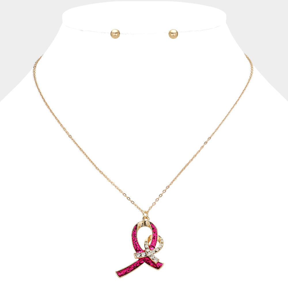Madeline Love Fuchsia Double Pink Ribbon Pendant Necklace - Jewelry