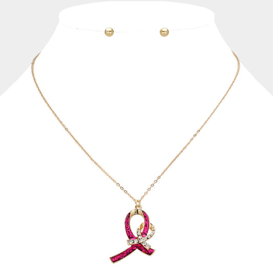 Madeline Love Fuchsia Double Pink Ribbon Pendant Necklace - Jewelry