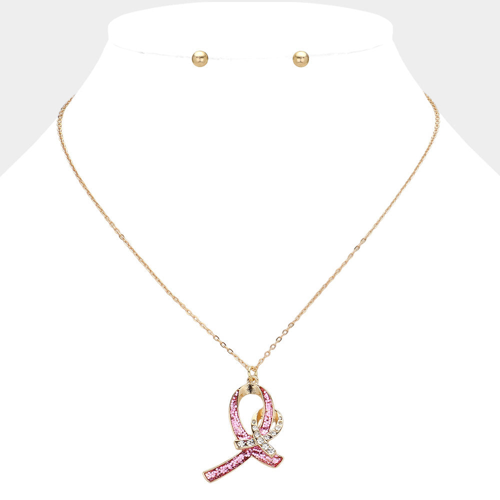 Madeline Love Pink Double Pink Ribbon Pendant Necklace - Jewelry