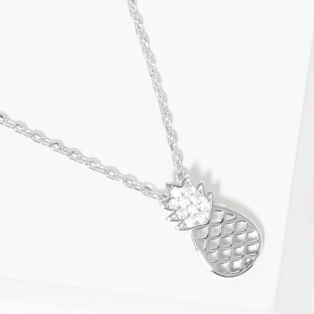 Madeline Love Clear, Rhodium Rhinestone Pineapple Pendant Necklace - Jewelry