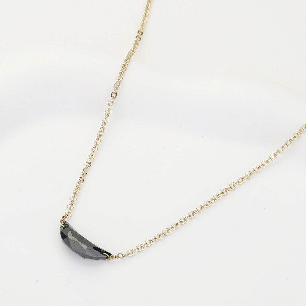 Madeline Love Black, Gold CZ Crescent Moon Stone Pendant Necklace - Necklaces
