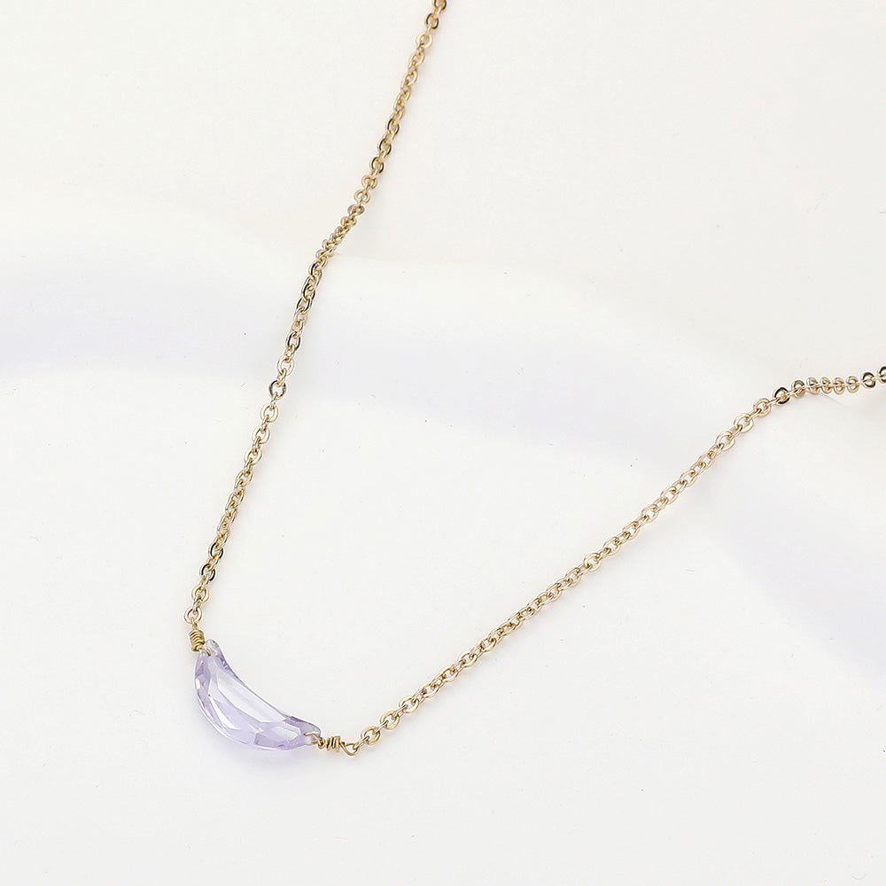 Madeline Love Gold, Purple CZ Crescent Moon Stone Pendant Necklace - Necklaces