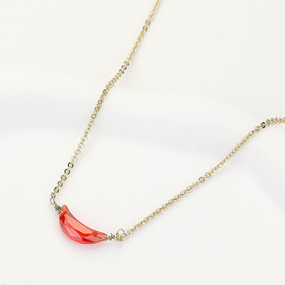 Madeline Love Gold, Red CZ Crescent Moon Stone Pendant Necklace - Necklaces