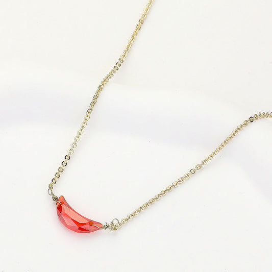 Madeline Love Gold, Red CZ Crescent Moon Stone Pendant Necklace - Necklaces