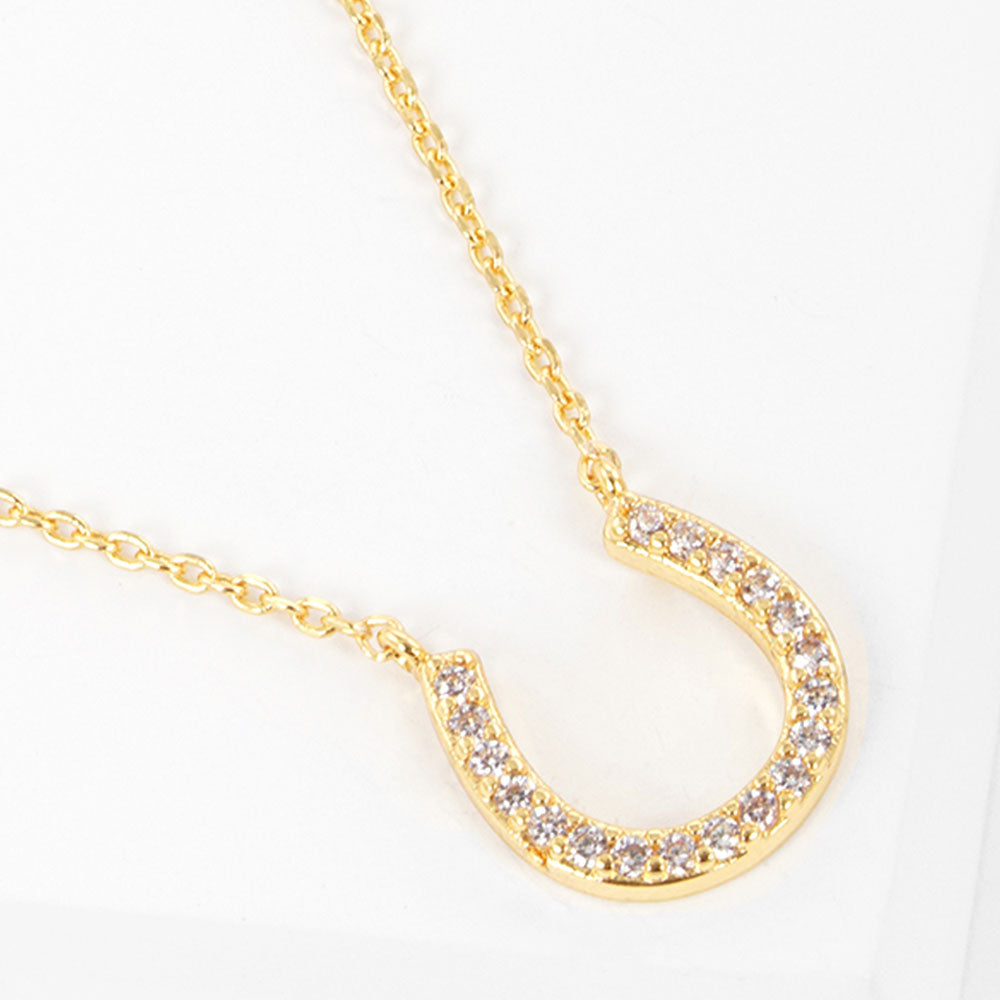 Madeline Love Clear, Gold Gold Dipped CZ Stone Paved Horseshoe Pendant Necklace - Jewelry