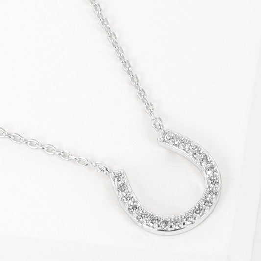 Madeline Love Clear, Rhodium White Gold Dipped CZ Stone Paved Horseshoe Pendant Necklace - Jewelry