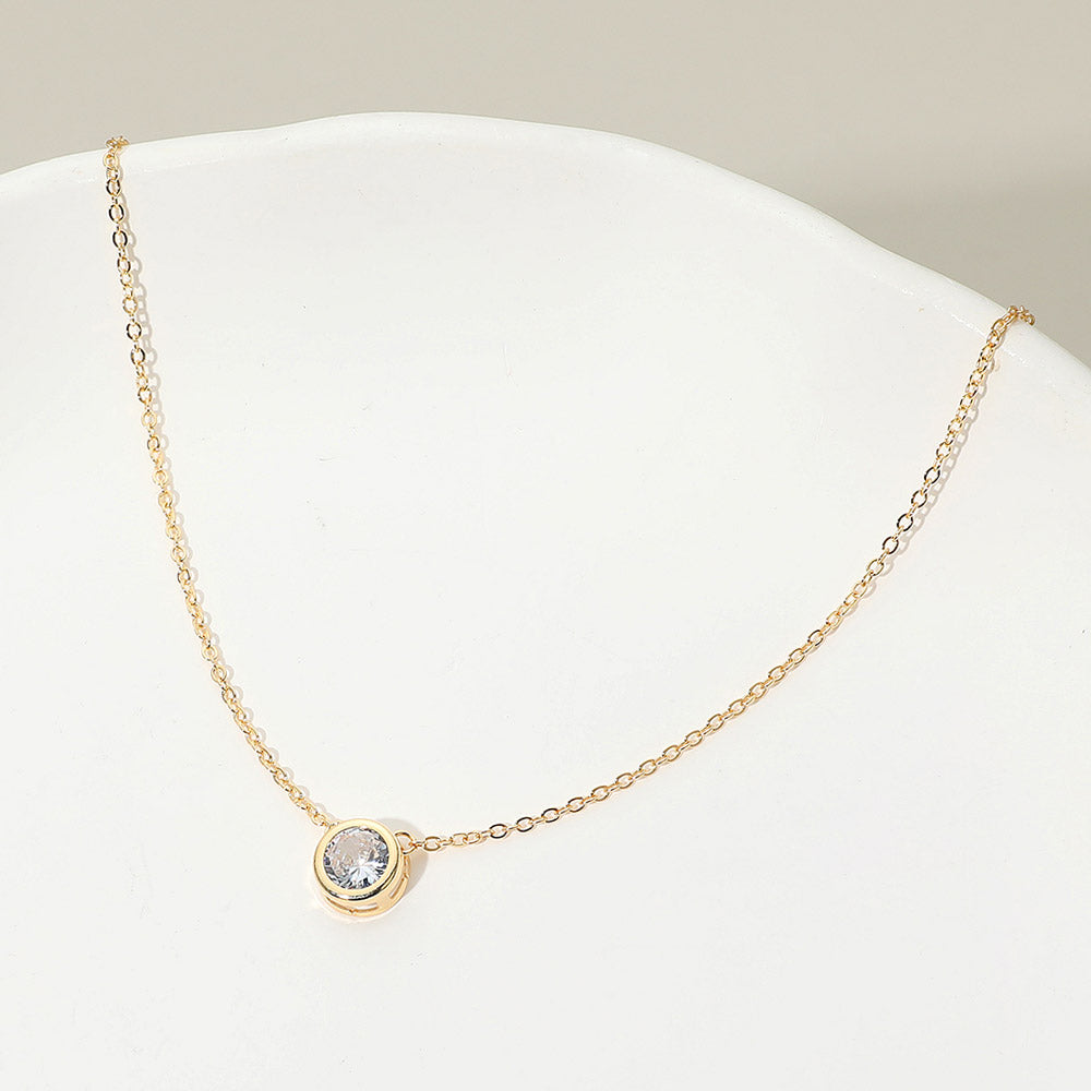 Madeline Love Clear, Gold 18K Gold Filled Round Stone Bezel Pendant Necklace