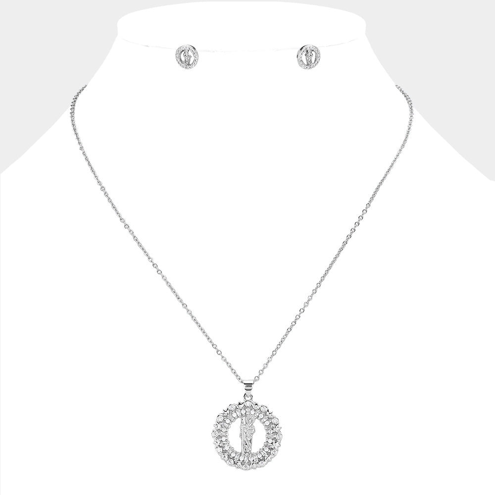 Madeline Love Silver Stainless Steel CZ Stone Paved San Judas Tadeo Pendant Necklace - Jewelry