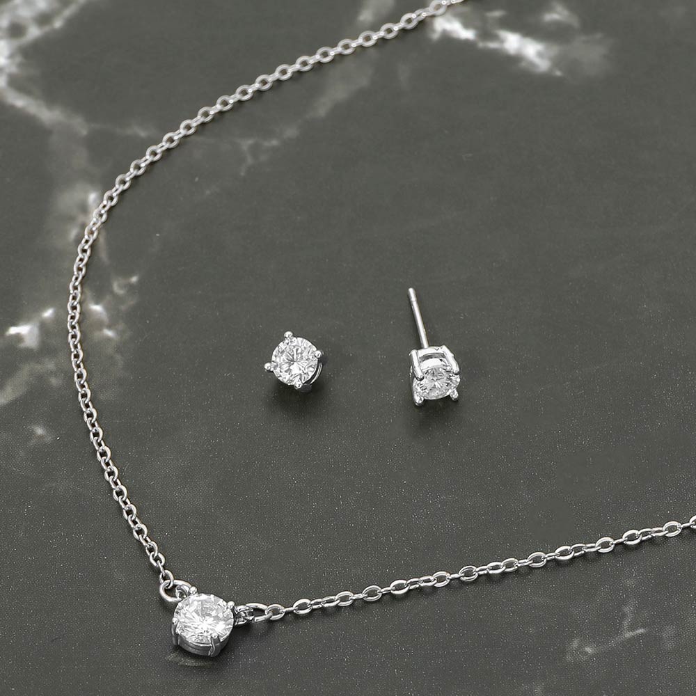 Madeline Love Rhodium Gold Dipped CZ Solitaire Pendant Necklace