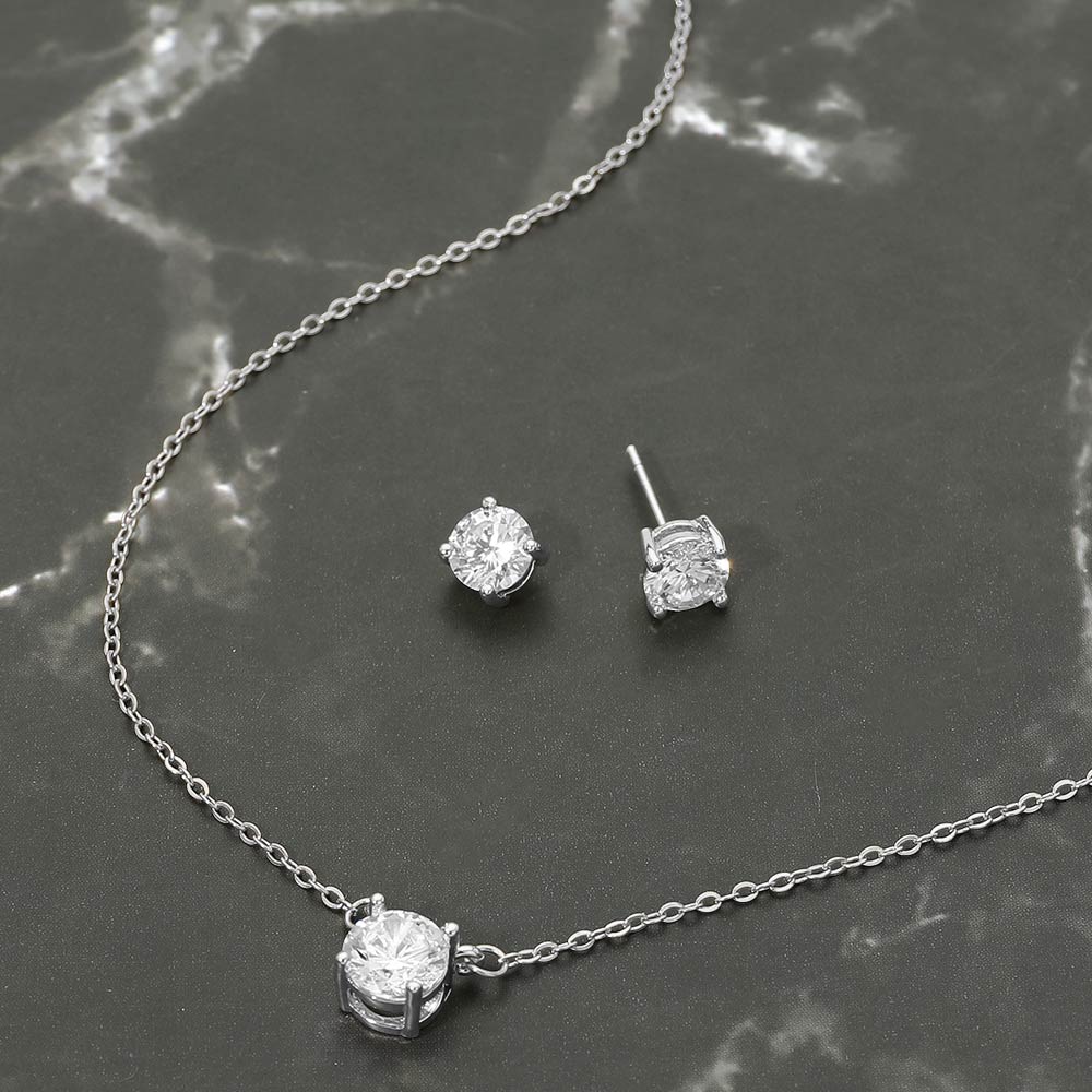 Madeline Love Rhodium Gold Dipped CZ Solitaire Pendant Necklace