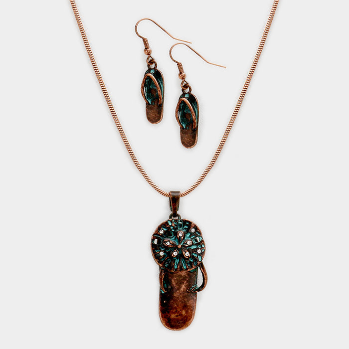 Patina Verdigris Flip flop pendant necklace