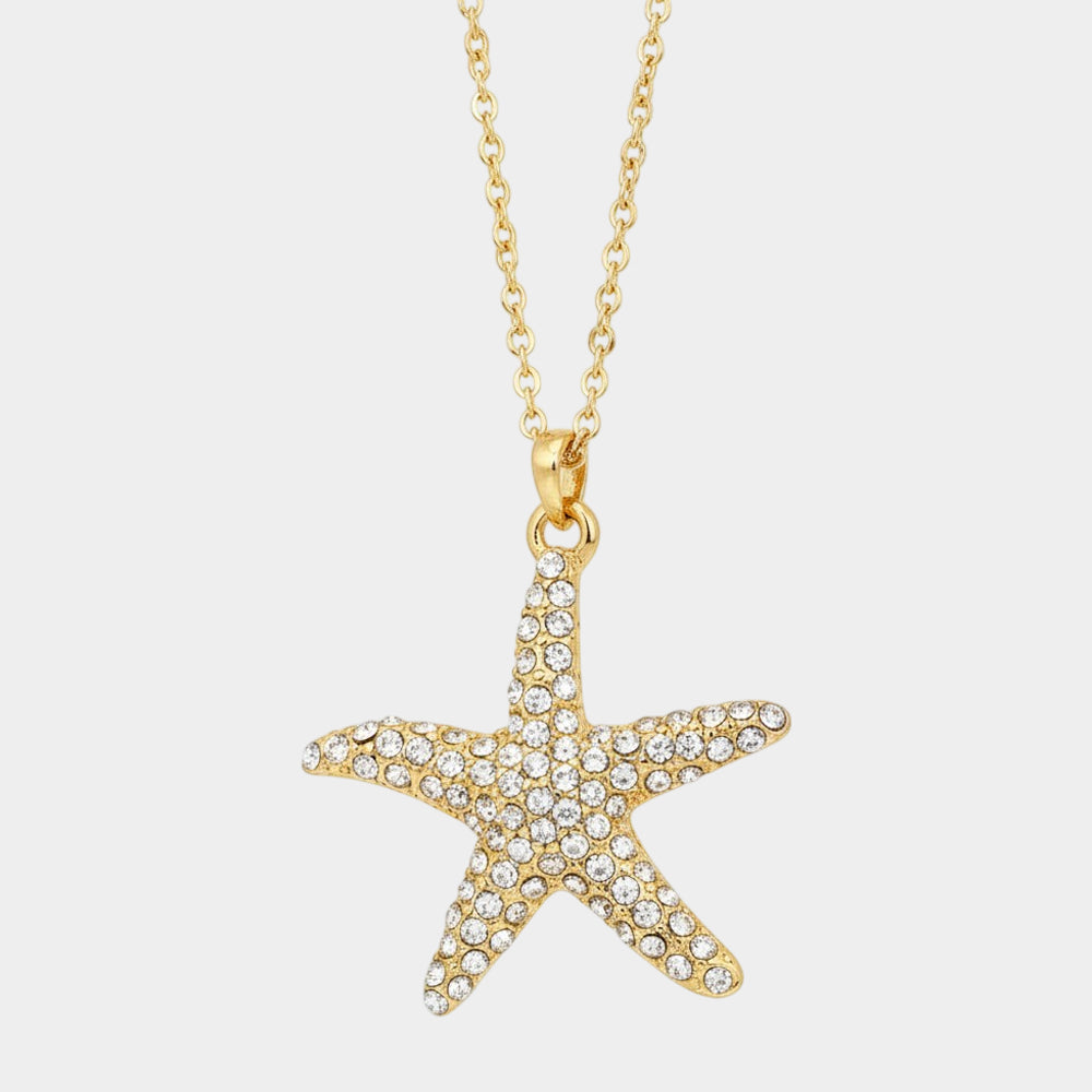 Madeline Love Clear, Gold Crystal Pave Starfish Pendant Necklace - Jewelry